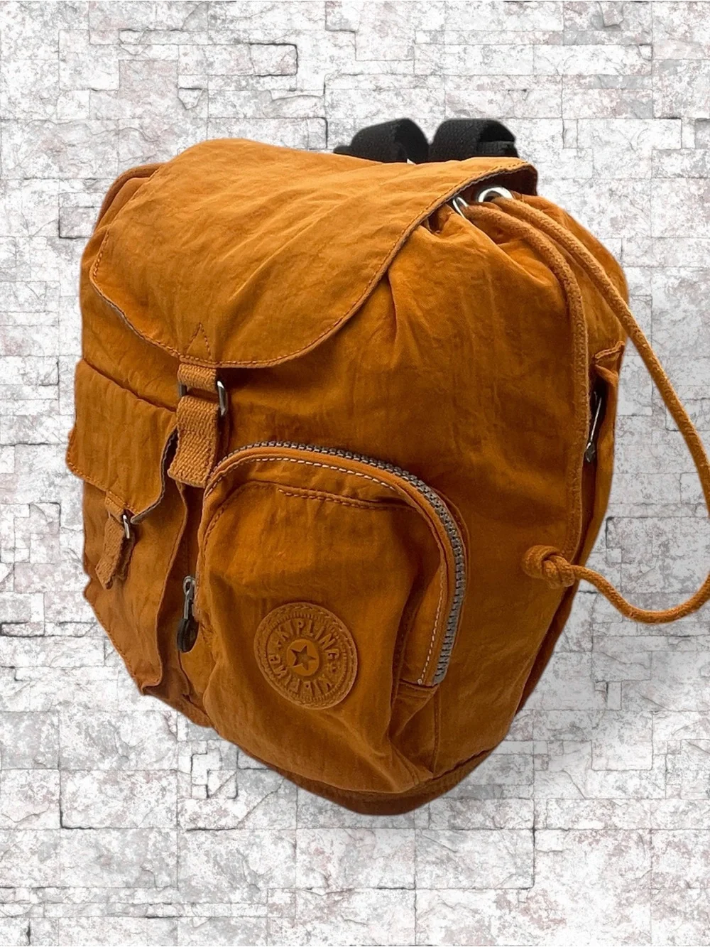 Kipling Vintage Crinkle Nylon Cargo Drawstring Mini Backpack – Orange